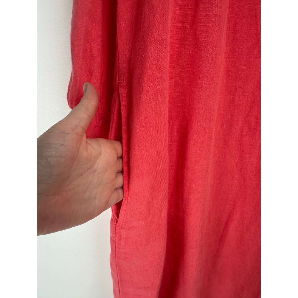 J.McLaughlin Coral Pink 100% Linen Shift Dress XL Long Puff Sleeve Boho - Picture 4 of 10
